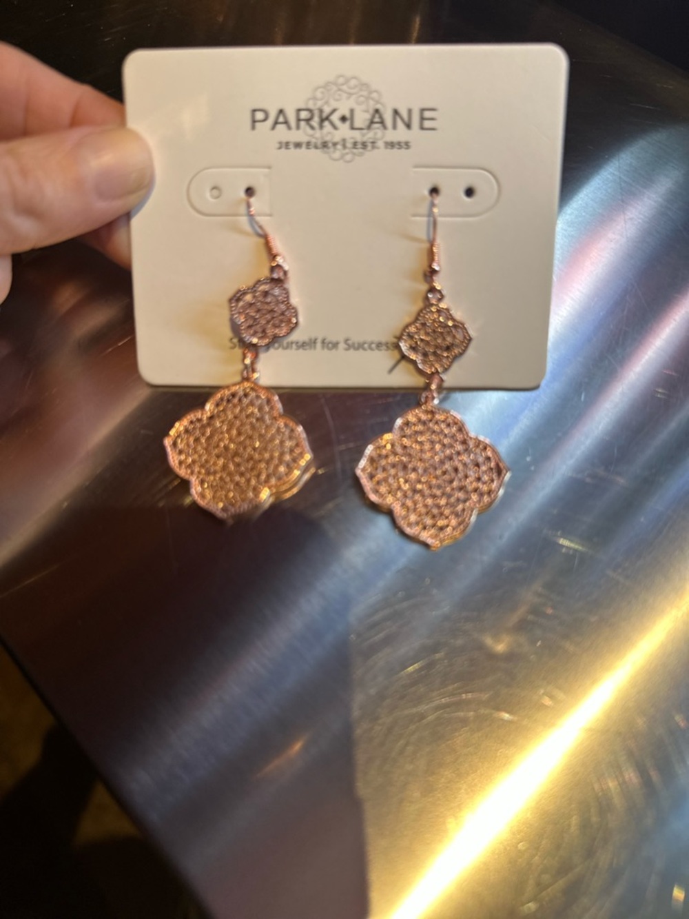 Park Lane Rose Gold Pave Double-Quatrefoil Drop Earrings